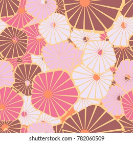 A seamless pattern composed of pentagons divided into asymmetric sectors. Contains six colors.