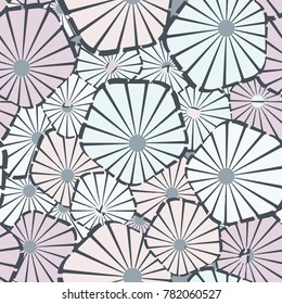 A seamless pattern composed of pentagons divided into asymmetric sectors. Contains six colors.