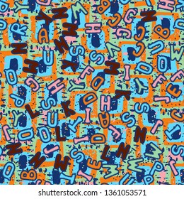 Seamless pattern composed of rough letters, with a background texture.