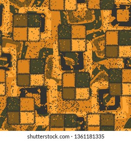 Seamless pattern composed of roughly square checkered patches, with background texture.