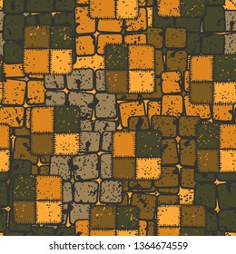 Seamless pattern composed of roughly square checkered patches, with background texture.