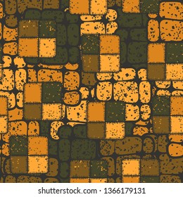 Seamless pattern composed of roughly square checkered patches, with background texture.