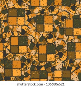 Seamless pattern composed of roughly square checkered patches, with background texture.