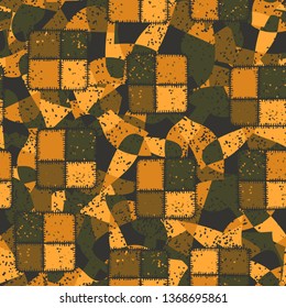 Seamless pattern composed of roughly square checkered patches, with background texture.