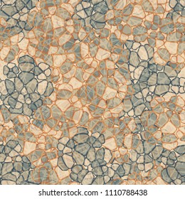 A seamless pattern composed of rounded polygons of different colors. Camouflage style. Over the picture there is a network of randomly scattered segments.