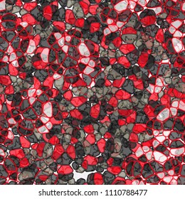 A seamless pattern composed of rounded polygons of different colors. Camouflage style. Shabby stars are put on top of the picture.