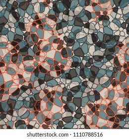 A seamless pattern composed of rounded polygons of different colors. Camouflage style.