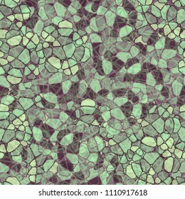 A seamless pattern composed of rounded polygons of different colors. Camouflage style. Over the picture there is a network of randomly scattered segments.