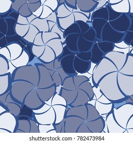 A seamless pattern composed of stylized flowers having the form of pentagons dissected into five petals. Contains six colors.