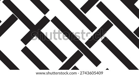 A seamless pattern composed of thick black lines intersecting at various angles on a clean white background, creating a dynamic and modern geometric design.