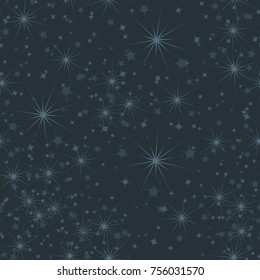A seamless pattern composed of various stars. Five-color scale. Celebratory background, wallpaper, textiles or texture for 3d graphics.