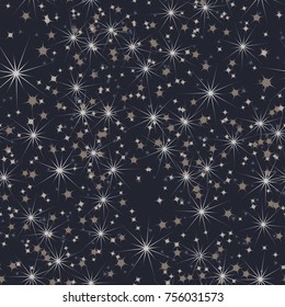 A seamless pattern composed of various stars. Five-color scale. Celebratory background, wallpaper, textiles or texture for 3d graphics.