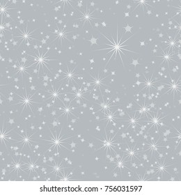 A seamless pattern composed of various stars. Five-color scale. Celebratory background, wallpaper, textiles or texture for 3d graphics.