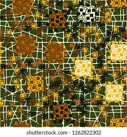 Seamless pattern. The composition consisting of squares
  located on the background of the abstract lattice. Suitable for decoration of children's clothes and interiors.