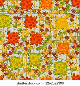 Seamless pattern. The composition consisting of squares
  located on the background of the abstract lattice. Suitable for decoration of children's clothes and interiors.