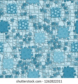 Seamless pattern. The composition consisting of squares
  located on the background of the abstract lattice. Suitable for decoration of children's clothes and interiors.