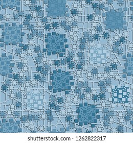 Seamless pattern. The composition consisting of squares
  located on the background of the abstract lattice. Suitable for decoration of children's clothes and interiors.