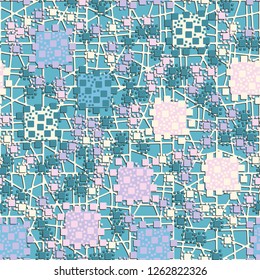 Seamless pattern. The composition consisting of squares
  located on the background of the abstract lattice. Suitable for decoration of children's clothes and interiors.