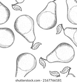 A Seamless pattern, comprised of differently angled pears. Hand-drawn and vectorized, ready to use for your business!