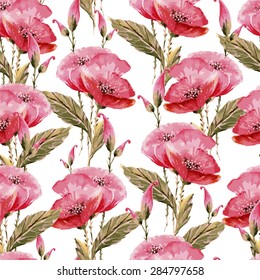 seamless pattern comprised of red poppies, watercolor