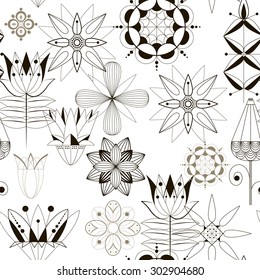 seamless pattern comprised of stylized silhouettes of lily flowers, graphics