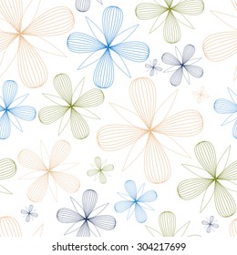 seamless pattern comprised of stylized silhouettes of flowers of different colors, geometry chart