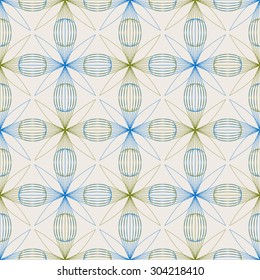 seamless pattern comprised of stylized silhouettes of flowers of different colors, geometry chart