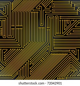 Seamless Pattern. Computer Circuit Board. Electronic Technology Vector Background.