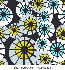 Seamless pattern. Concentric circles are divided into sectors.