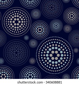 Seamless Pattern with Concentric Circles on Dark Blue Backdrop. Vector Background art