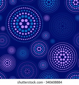 Seamless Pattern with Concentric Circles on Dark Blue Backdrop. Vector Background art