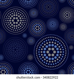 Seamless Pattern with Concentric Circles on Dark Blue Backdrop. Vector Background art