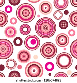 Seamless pattern of concentric circles in retro style. Pink tones. Without background. Vector eps 8