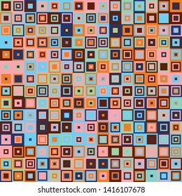 Seamless pattern. Concentric squares. Chaotic coloring. Baby bright colors. For children's things and interiors.