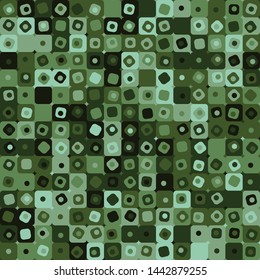 Seamless pattern. Concentric squares. Chaotic coloring. Checkered camouflage with shades of green jungle. For things and design.