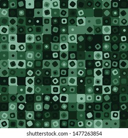 Seamless pattern. Concentric squares. Chaotic coloring. Checkered camouflage with shades of green jungle. For things and design.