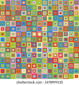 Seamless pattern. Concentric squares. Chaotic coloring. Baby bright colors. For children's things and interiors.