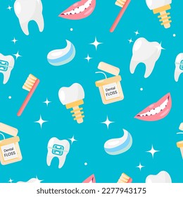 Seamless Pattern, concept of Dental care. For your design of packaging, wallpaper, paper, fabric, wrapper. Vector illustration.