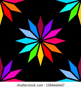 Seamless pattern concept of Diamond shaped stars with rainbow colors is in Black background