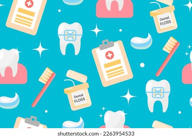 Seamless Pattern, concept of health and Dental care. For your design of packaging, wallpaper, paper, fabric, wrapper. Vector illustration.