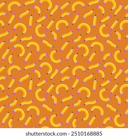 Seamless pattern concept with yellow pencils. School background. Vector illustration