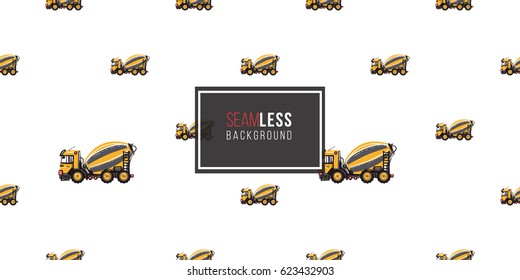 Seamless pattern with concrete hauler. Inspired by variety of road, building machinery. Vector background for decoration for children's room, invitations, website, mobile app.