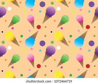 seamless pattern cone ice cream on cream background 