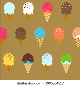 Seamless pattern with cone ice cream brown backgrounds