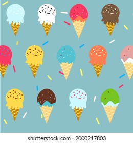 Seamless pattern with cone ice cream blue backgrounds