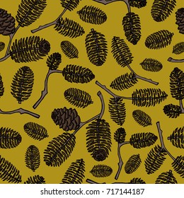 seamless pattern with cones of alders