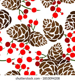 seamless pattern, pattern of cones in color, Christmas composition, ornament for wallpaper and fabric