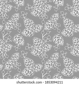 seamless pattern, pattern of cones in monochrome colors, Christmas composition, ornament for wallpaper and fabric