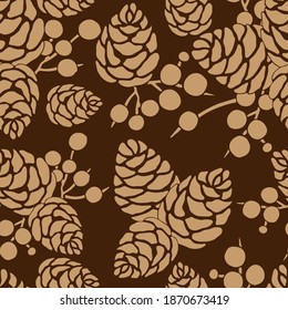 seamless pattern, pattern of cones in monochrome colors, Christmas composition, ornament for wallpaper and fabric