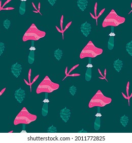 seamless pattern with cones and mushrooms
